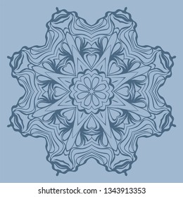 Flower Coloring Mandala. Decorative Elements. Vector Illustration. Oriental Pattern, Indian, Moroccan, Mystic, Ottoman Motifs. Blue pastel color.