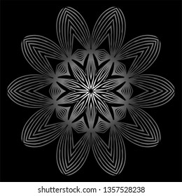 Flower Coloring Mandala. Decorative Elements. Oriental Pattern, Vector Illustration. Indian, Moroccan, Mystic, Ottoman Motifs. Black white grey color.