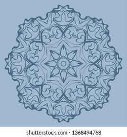 Flower Coloring Mandala. Decorative Elements. Vector Illustration. Oriental Pattern, Indian, Moroccan, Mystic, Ottoman Motifs. Blue pastel color.