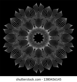 Flower Coloring Mandala. Decorative Elements. Oriental Pattern, Vector Illustration. Indian, Moroccan, Mystic, Ottoman Motifs. Black white grey color.