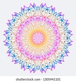 Flower Coloring Mandala. Decorative Vector Elements. Oriental Pattern. Indian, Moroccan, Mystic, Ottoman Motifs. Anti-Stress Therapy Pattern. Rainbow color.