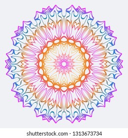 Flower Coloring Mandala. Decorative Vector Elements. Oriental Pattern. Indian, Moroccan, Mystic, Ottoman Motifs. Anti-Stress Therapy Pattern. Rainbow color.