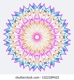 Flower Coloring Mandala. Decorative Vector Elements. Oriental Pattern. Indian, Moroccan, Mystic, Ottoman Motifs. Anti-Stress Therapy Pattern. Rainbow color.