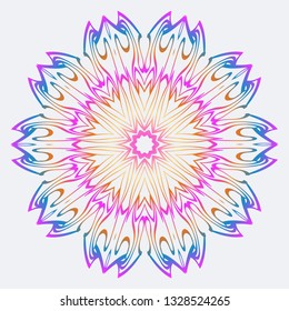 Flower Coloring Mandala. Decorative Vector Elements. Oriental Pattern. Indian, Moroccan, Mystic, Ottoman Motifs. Anti-Stress Therapy Pattern. Rainbow color.