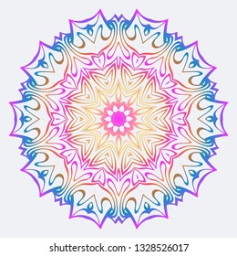 Flower Coloring Mandala. Decorative Vector Elements. Oriental Pattern. Indian, Moroccan, Mystic, Ottoman Motifs. Anti-Stress Therapy Pattern. Rainbow color.