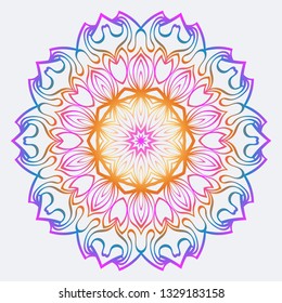 Flower Coloring Mandala. Decorative Vector Elements. Oriental Pattern. Indian, Moroccan, Mystic, Ottoman Motifs. Anti-Stress Therapy Pattern. Rainbow color.