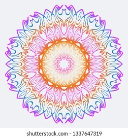 Flower Coloring Mandala. Decorative Vector Elements. Oriental Pattern. Indian, Moroccan, Mystic, Ottoman Motifs. Anti-Stress Therapy Pattern. Rainbow color.