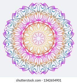 Flower Coloring Mandala. Decorative Vector Elements. Oriental Pattern. Indian, Moroccan, Mystic, Ottoman Motifs. Anti-Stress Therapy Pattern. Rainbow color.