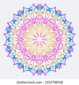 Flower Coloring Mandala. Decorative Vector Elements. Oriental Pattern. Indian, Moroccan, Mystic, Ottoman Motifs. Anti-Stress Therapy Pattern. Rainbow color.