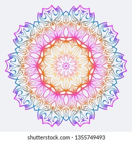 Flower Coloring Mandala. Decorative Vector Elements. Oriental Pattern. Indian, Moroccan, Mystic, Ottoman Motifs. Anti-Stress Therapy Pattern. Rainbow color.