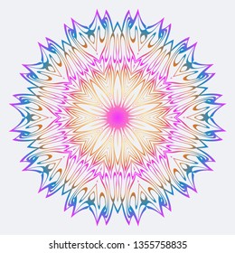 Flower Coloring Mandala. Decorative Vector Elements. Oriental Pattern. Indian, Moroccan, Mystic, Ottoman Motifs. Anti-Stress Therapy Pattern. Rainbow color.