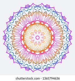 Flower Coloring Mandala. Decorative Vector Elements. Oriental Pattern. Indian, Moroccan, Mystic, Ottoman Motifs. Anti-Stress Therapy Pattern. Rainbow color.