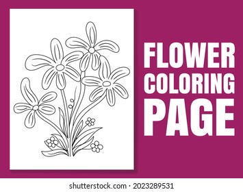 Flower coloring page. Flower coloring book page for adults and children. flower pencil sketch. adult coloring pages flowers. black and white adult coloring