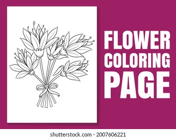 Flower coloring page. flower coloring book. Floral book page for adults and children. coloring page doodle. flower pencil sketch. adult coloring pages flowers.