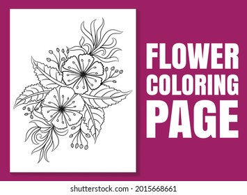 Flower coloring page. flower coloring book. Floral book page for adults and children. coloring page doodle. flower pencil sketch. adult coloring pages flowers.