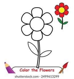 Flower coloring page, coloring book for kids, flower isolated vector, flower drawing coloring book for children