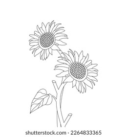 Flower Coloring Page And Book Line Art Illustration Vector