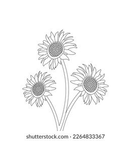 Flower Coloring Page And Book Line Art Illustration Vector