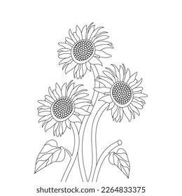 Flower Coloring Page And Book Line Art Illustration Vector