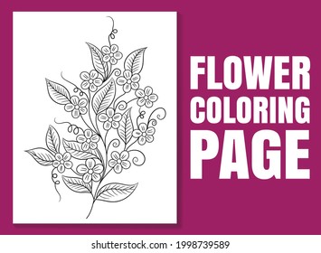 Flower coloring page. Floral coloring book page for adults and children. Black and white hand-drawn line art vector good for amazon coloring book design. line art for coloring page