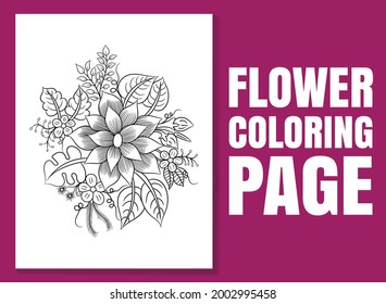 Flower coloring page. Floral coloring book page for adults and children. Black and white hand-drawn line art vector good for coloring book design. line art for coloring page. line art drawing
