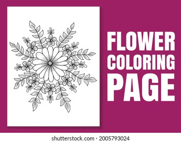 Flower coloring page. Floral coloring book page for adults and children. Black and white hand-drawn line art vector good for amazon coloring book design. floral line art vector,