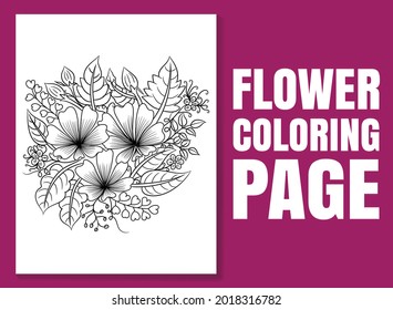 Flower coloring page. Floral coloring book page for adults and children.  doodle flower coloring book. flower pencil sketch.