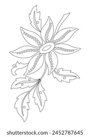 Flower coloring page. Folk floral print and embroidery pattern. Hand drawing vector illustration. Graphic design of spring flower. Monochrome black and white design tattoo.