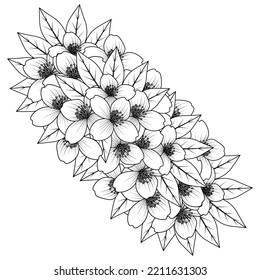flower coloring page hand drawing line art of black flower with decorative design for print. simplicity artistic drawn with blossom flower on isolated background. meadow wild flower vector design.