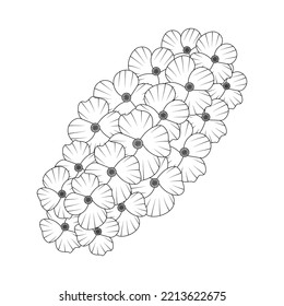 flor coloreado página de dibujo de la línea de la mano de la flor negra con diseño decorativo para impresión. simplicidad artística dibujada con flor de flores en un fondo aislado. diseño de vectores de flores silvestres de pradera.