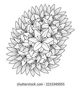 flower coloring page hand drawing line art of black flower with decorative design for print. simplicity artistic drawn with blossom flower on isolated background. meadow wild flower vector design.