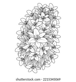 flor coloreado página de dibujo de la línea de la mano de la flor negra con diseño decorativo para impresión. simplicidad artística dibujada con flor de flores en un fondo aislado. diseño de vectores de flores silvestres de pradera.