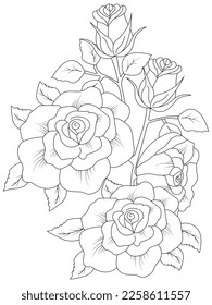 flower coloring page hand drawing line art of black flower with decorative design for print
