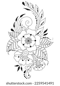 flower coloring page hand drawing line art of black flower with decorative design for print