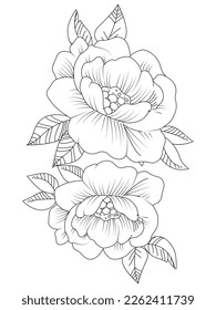 flower coloring page hand drawing line art of black flower with decorative design for print.