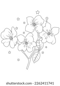 flower coloring page hand drawing line art of black flower with decorative design for print.