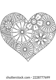 flower coloring page and Heart-Coloring-Pages for adults and kids.