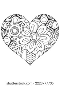 flower coloring page and Heart-Coloring-Pages for adults and kids.