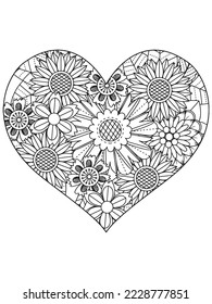 flower coloring page and Heart-Coloring-Pages for adults and kids.