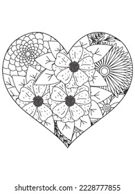 flower coloring page and Heart-Coloring-Pages for adults and kids.