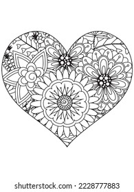 flower coloring page and Heart-Coloring-Pages for adults and kids.