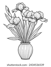 flower coloring page of a iris in a vase