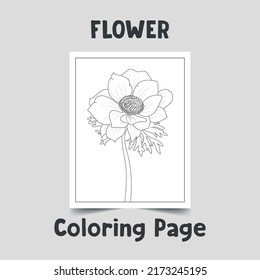 Flower coloring page, line art on a4 page, floral outline on white background, wonderful flower outline, hand drawn flower vector
