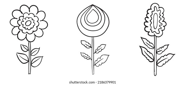 Flower coloring page line art vector blank printable design for children to fill in