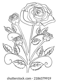 Flower Coloring Page Line Art Vector Stock Vector (Royalty Free ...