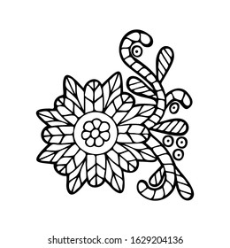 Flower coloring page on a white isolated background. Simple outline illustration.