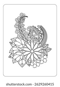 Flower Coloring Page. Flower pattern. Vector doodle flowers in black and white. Page adult coloring book. Background coloring page for adults.
