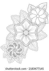 Flower coloring pages .Hand drawn black  white adult coloring pages