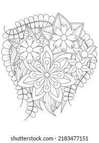 Flower coloring pages .Hand drawn black  white adult coloring pages