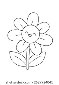 Flower coloring pages for kids. Cute line drawing flowers. Printable flower coloring book. Coloring book for kids. Hand drawn colouring, vector illustrations. Flower vector.